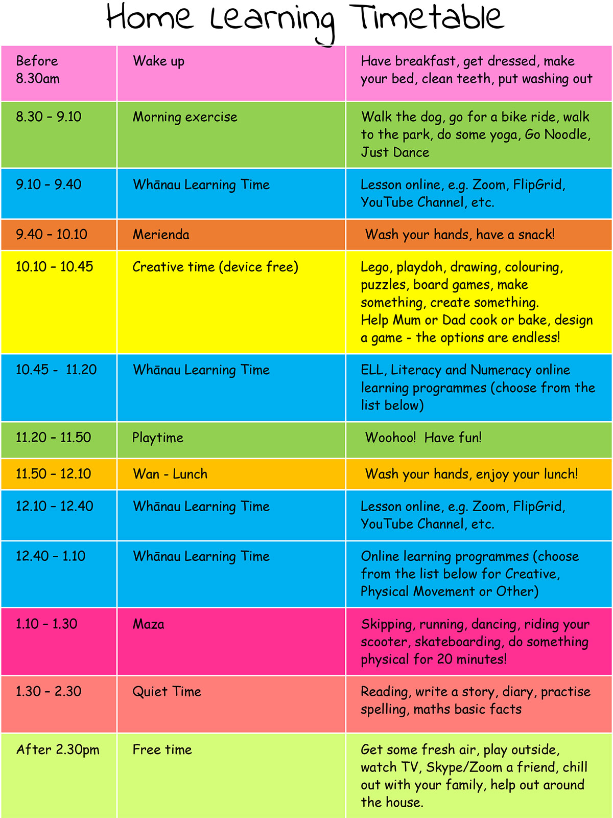 Home-Learning-Timetable